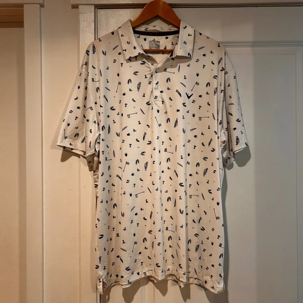 Callaway Mens Opti-Dri Golf Polo Shirt XL All Over Tee‎ Time Novelty Print